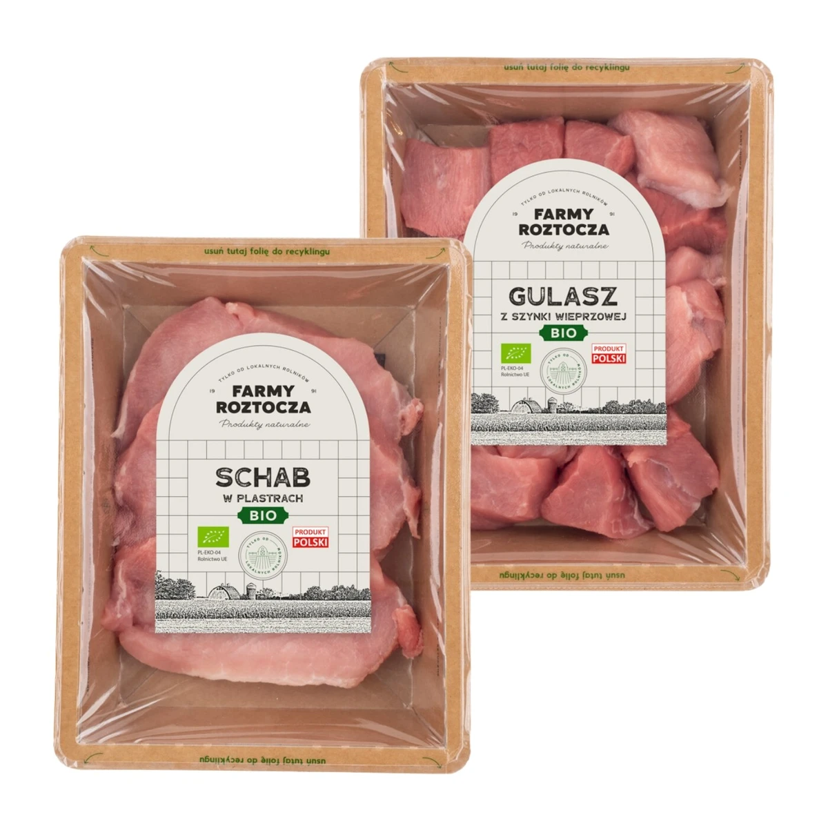 Zestaw mięsa Bio: schab wieprzowy w plastrach, gulasz wieprzowy z szynki, Farmy Roztocza