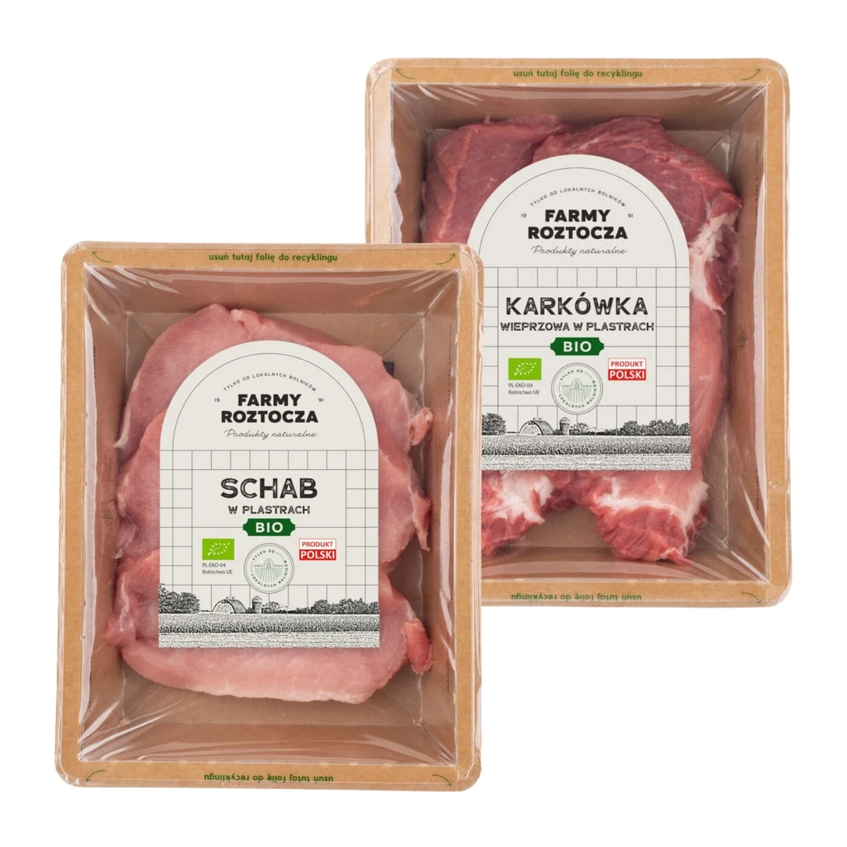 Zestaw mięsa Bio: schab wieprzowy w plastrach, karkówka wieprzowa bez kości, Farmy Roztocza