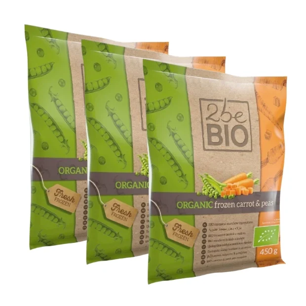 Marchew z groszkiem Bio, 3 opakowania x 450 g, 2beBIO