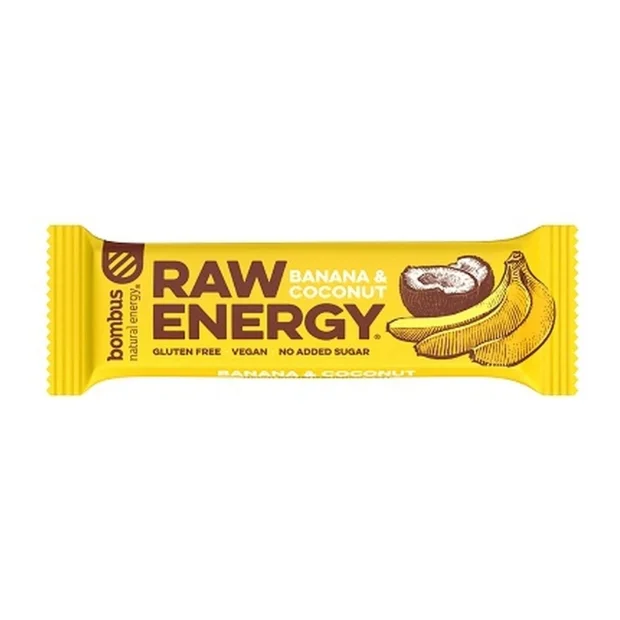 Baton Raw Energy banan - kokos bez glutenu, 50 g, Bombus