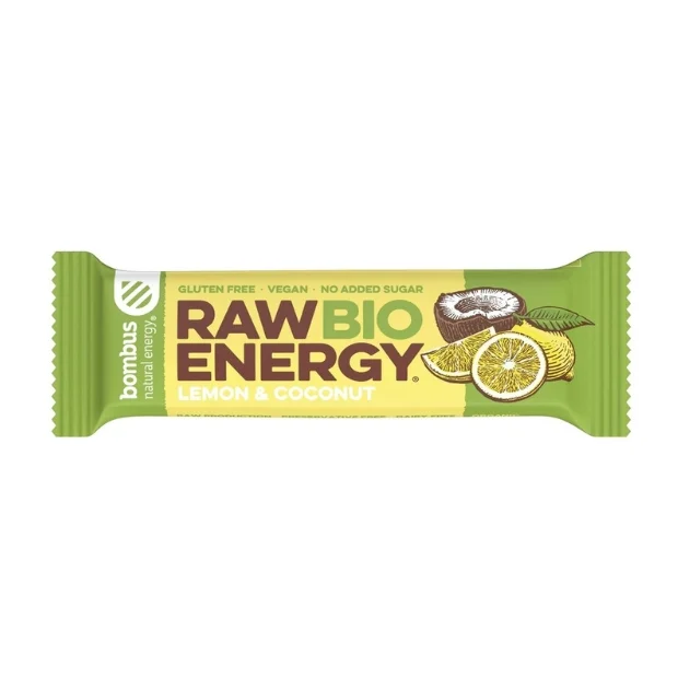 Baton Raw Energy cytryna - kokos bez glutenu Bio, 50 g, Bombus