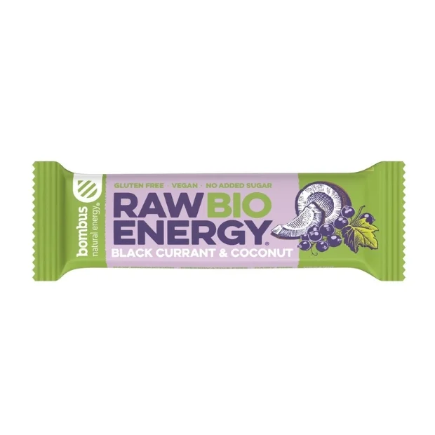 Baton Raw Energy czarna porzeczka - kokos bez glutenu Bio, 50 g, Bombus