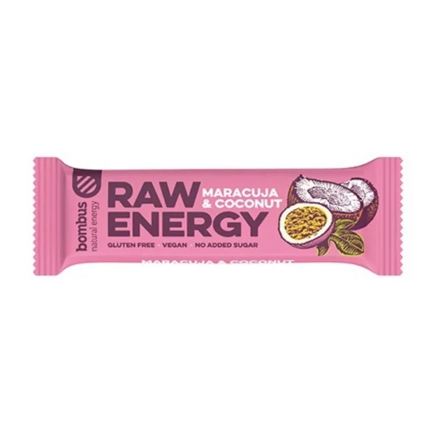Baton Raw Energy marakuja - kokos bez glutenu, 50 g, Bombus