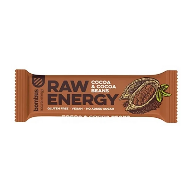Baton Raw Energy z ziarnami kakaowca bez glutenu, 50 g, Bombus