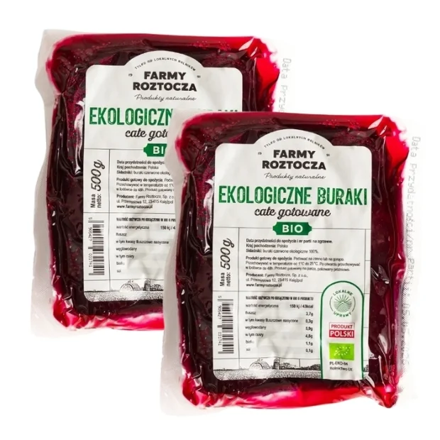 Buraki całe gotowane Bio, 2 szt. x 500 g, Farmy Roztocza