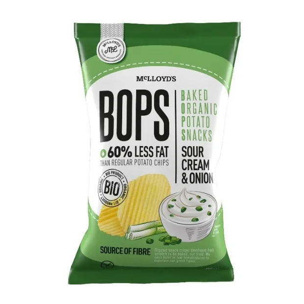 Chipsy ziemniaczane pieczone śmietankowo-cebulowe bez glutenu Bio, 85 g, McLloyd’s