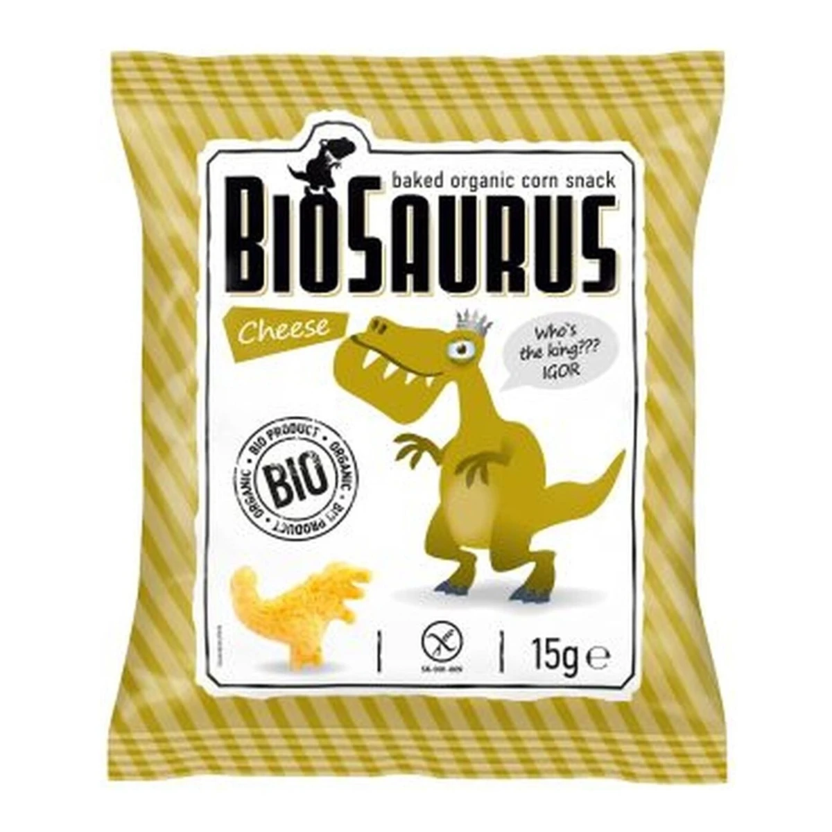 Chrupki kukurydziane Dinozaury o smaku serowym bezglutenowe Bio, 15g, Biosaurus