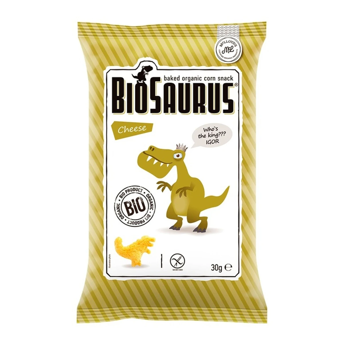 Chrupki kukurydziane Dinozaury o smaku serowym bezglutenowe Bio, 30g, Biosaurus
