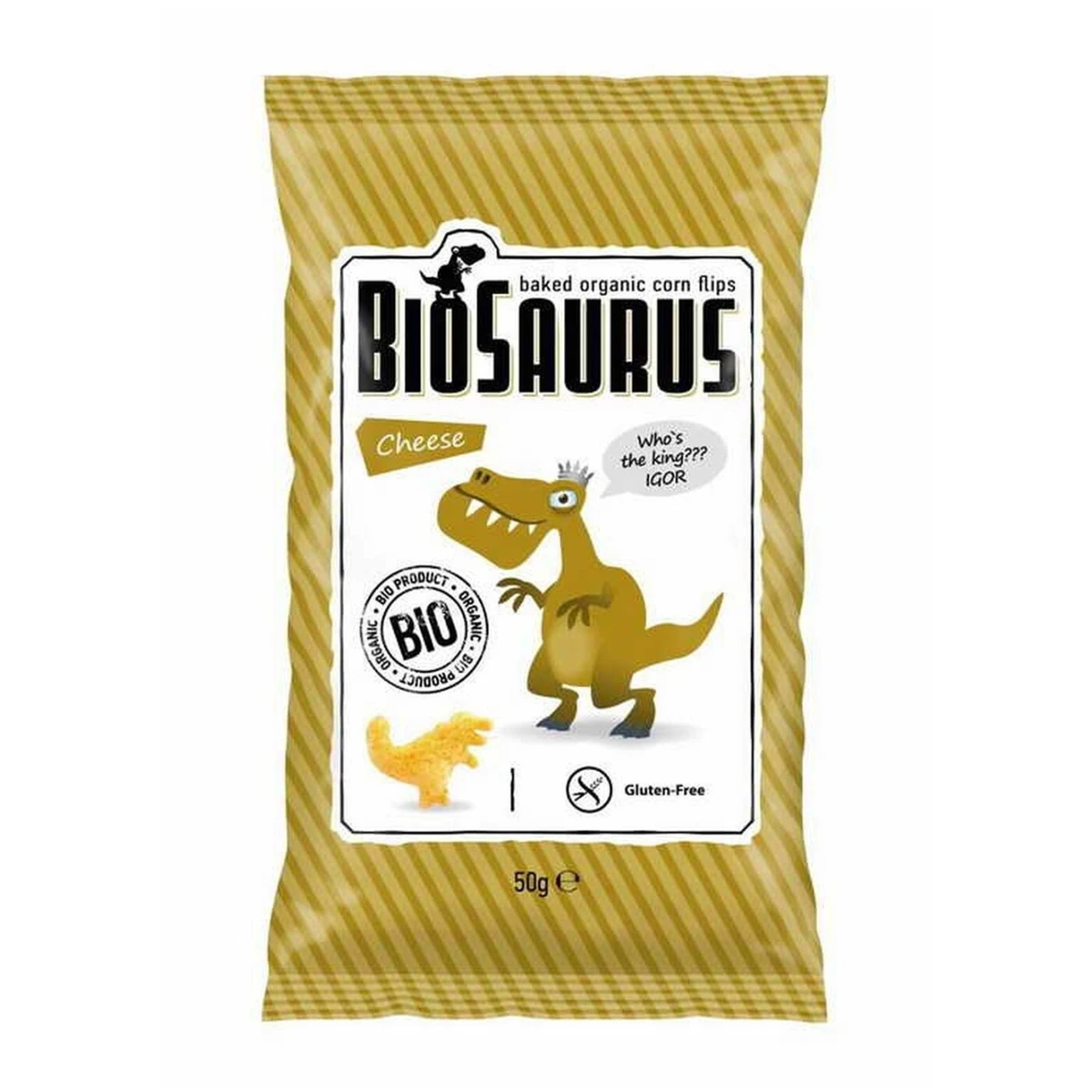 Chrupki kukurydziane Dinozaury o smaku serowym bezglutenowe Bio, 50g, Biosaurus