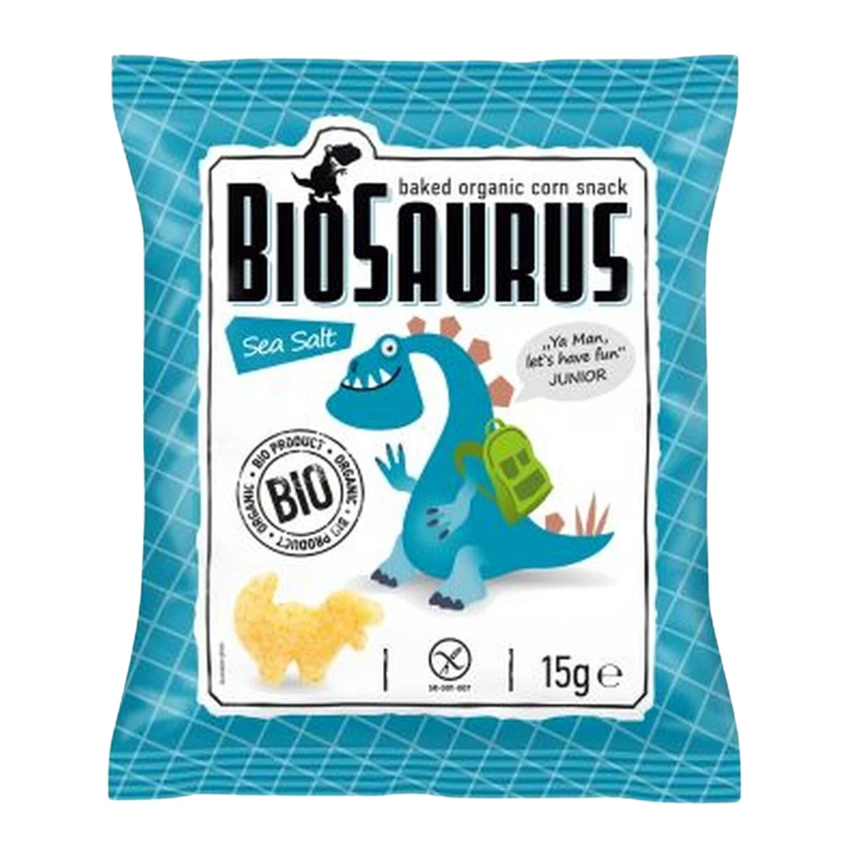 Chrupki kukurydziane Dinozaury z solą morską bezglutenowe Bio, 15 g, Biosaurus