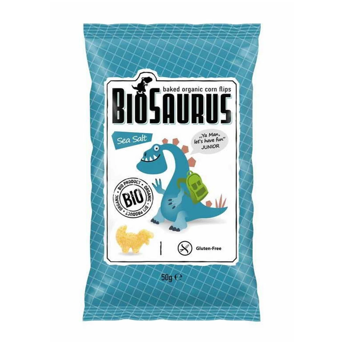 Chrupki kukurydziane Dinozaury z solą morską bezglutenowe Bio, 50g, Biosaurus