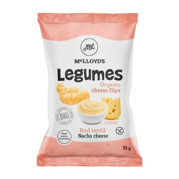 Chrupki z czerwoną soczewicą serowe bez glutenu Bio, 35 g, McLloyd’s 