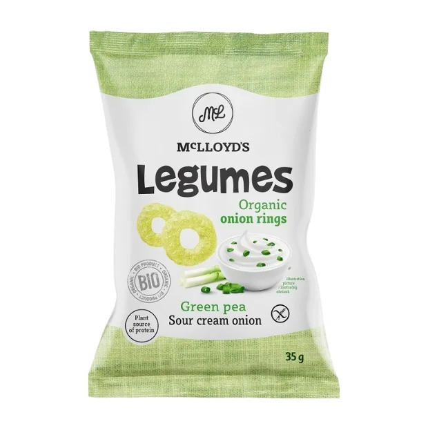 Chrupki z zielonym groszkiem śmietankowo - cebulowe bez glutenu Bio, 35 g, McLloyd’s 