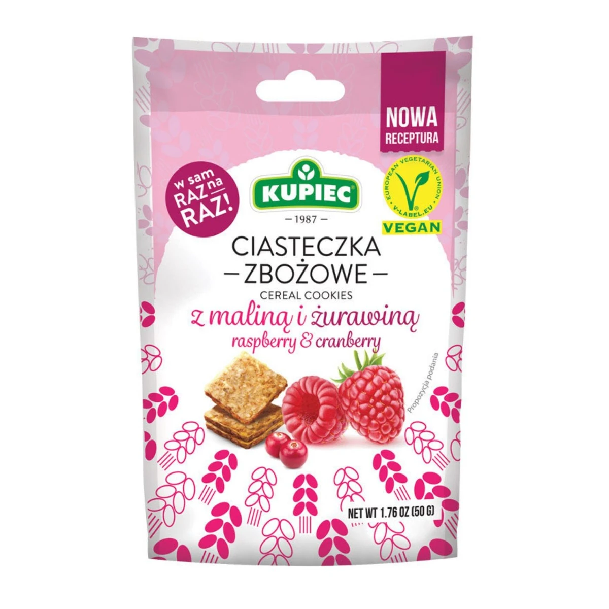 Ciasteczka zbożowe z maliną i żurawiną, Kupiec