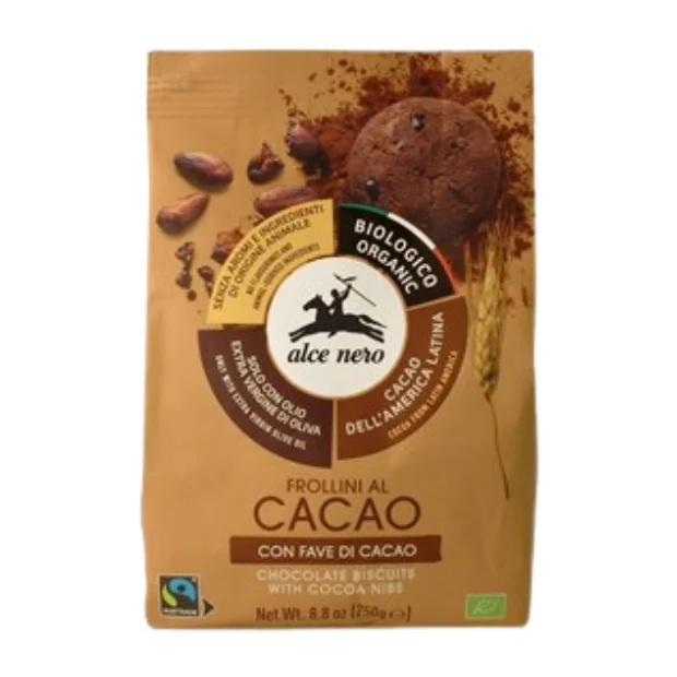 Ciastka kakaowe z ziarnami kakao Fair Trade Bio, 250 g, Alce Nero