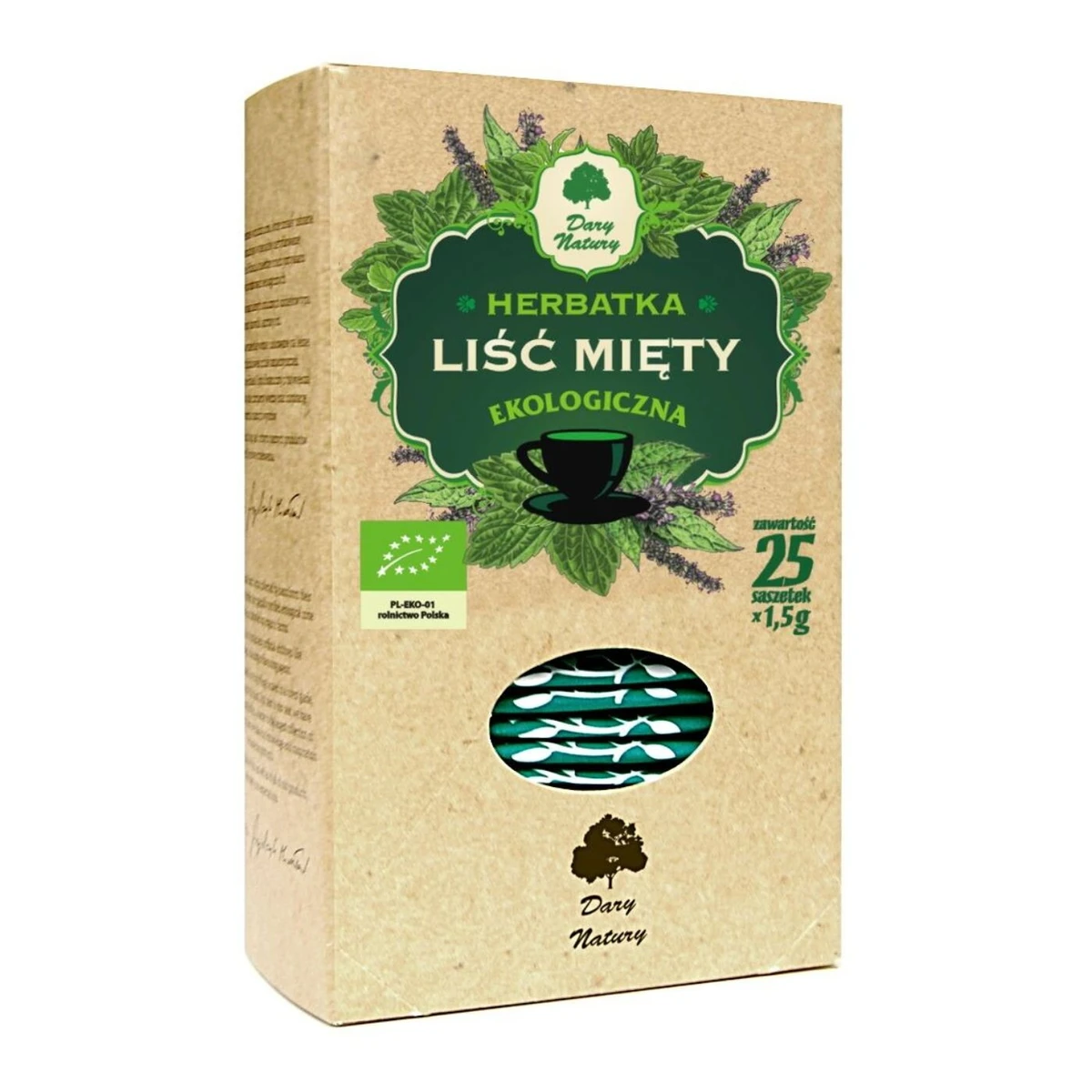 Herbatka liść mięty Bio, saszetki, Dary Natury 