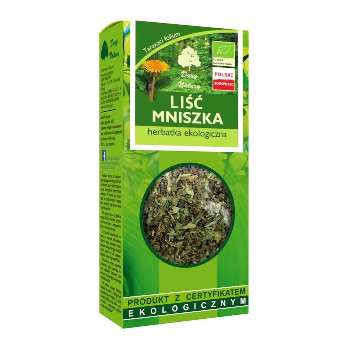 Herbatka liść mniszka Bio, 25g, Dary Natury 