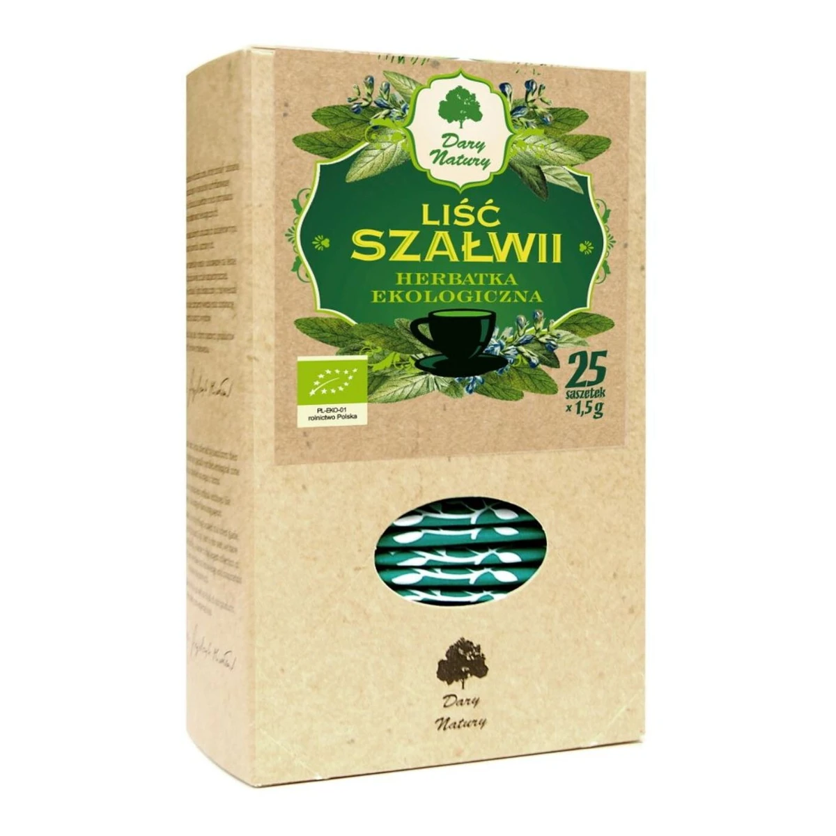 Herbatka liść szałwii Bio, saszetki, Dary Natury 