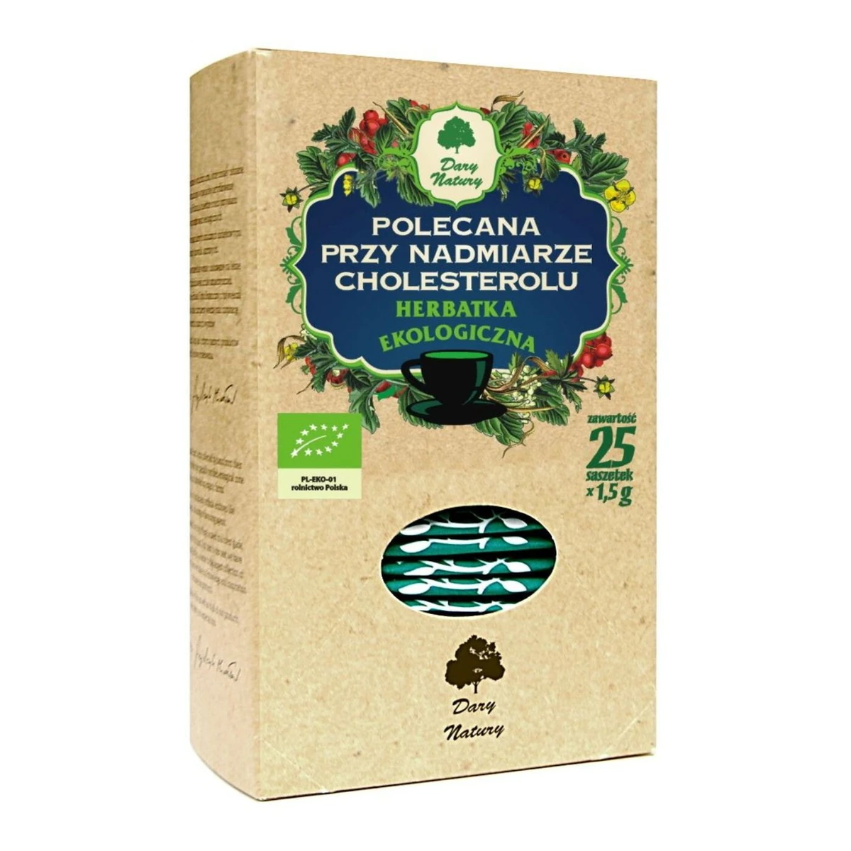 Herbatka polecana przy nadmiarze cholesterolu Bio, saszetki, Dary Natury