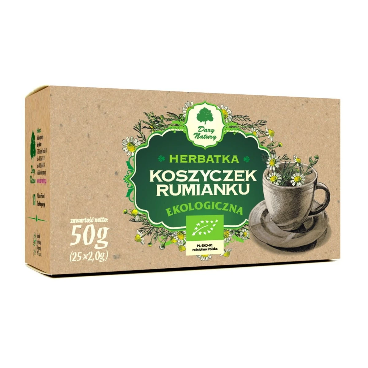 Herbatka z koszyczkiem rumianku Bio, saszetki, Dary Natury