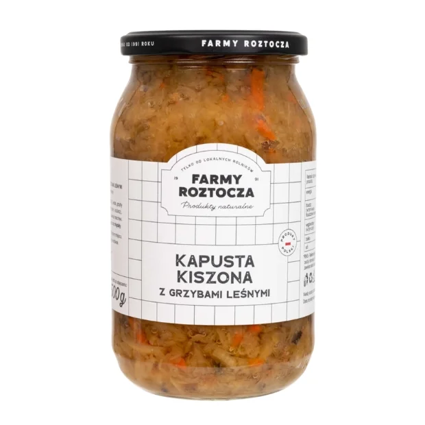 Kapusta kiszona z grzybami leśnymi, 850 g, Farmy Roztocza