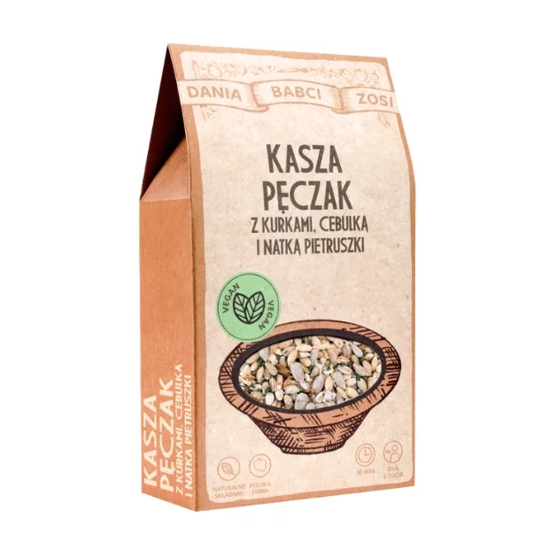 Kasza pęczak z kurkami, cebulką i natką pietruszki, 200 g, Dania Babci Zosi