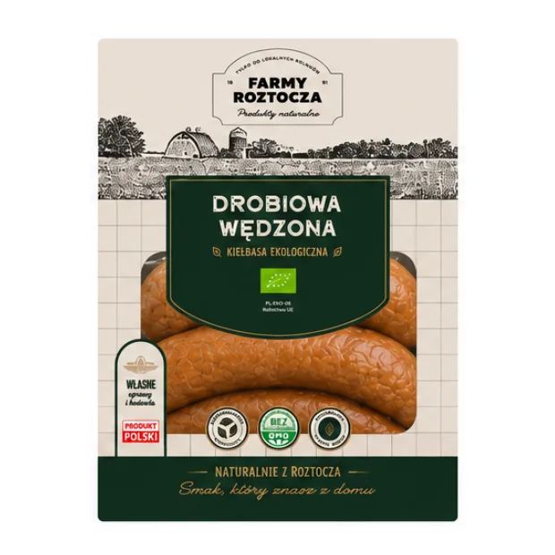 Kiełbasa Drobiowa Wędzona Bio, 400 g, Farmy Roztocza
