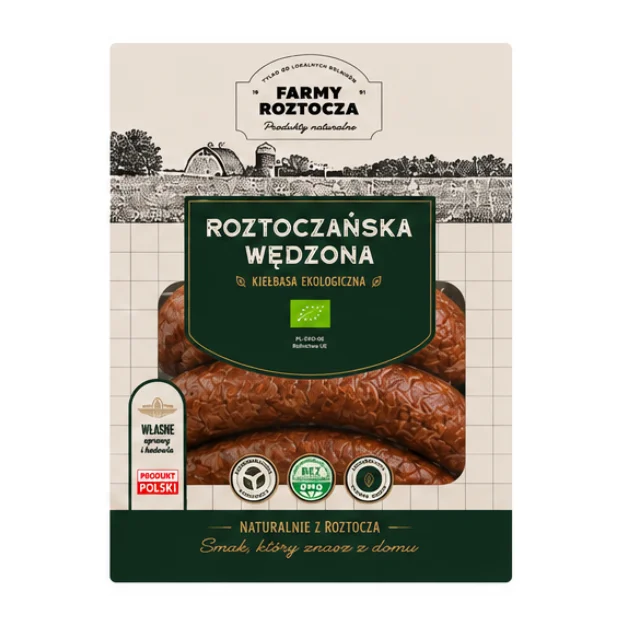 Kiełbasa Roztoczańska Wędzona Bio, 400 g, Farmy Roztocza