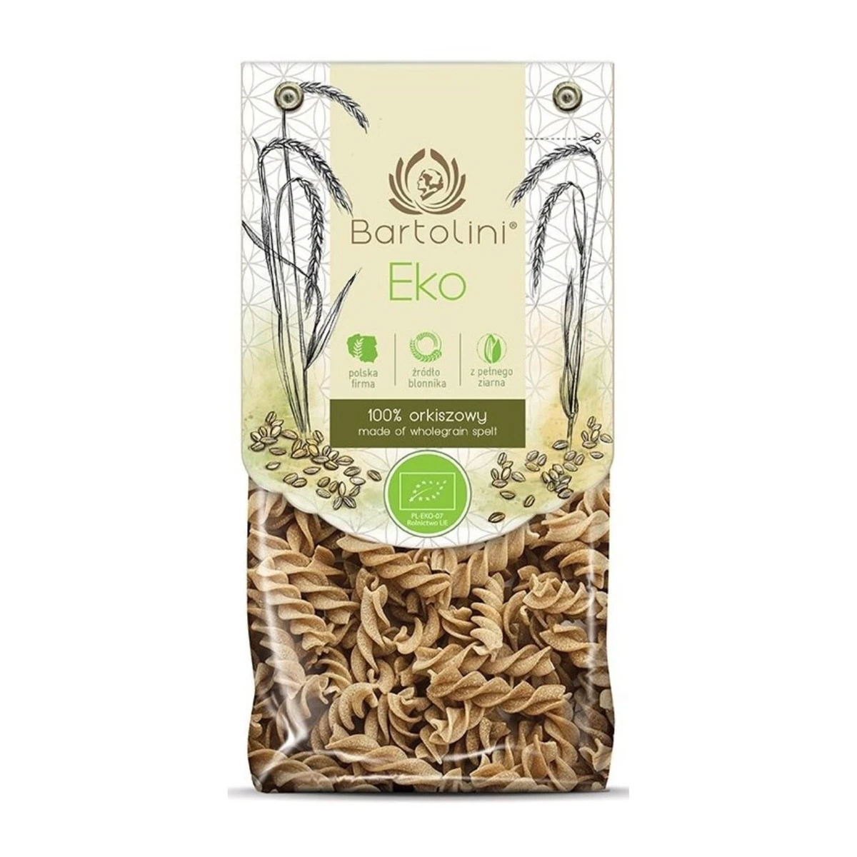 Makaron orkiszowy pełnoziarnisty świderek Bio, Bartolini
