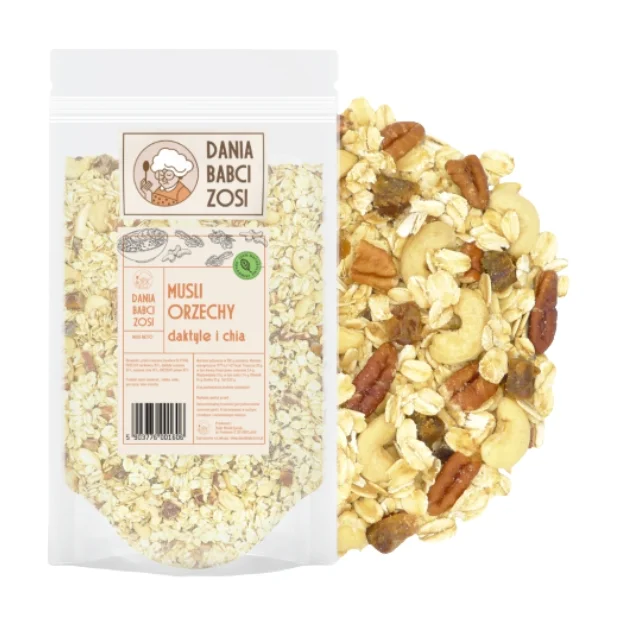 Musli orzechy, daktyle i chia, 0,5 kg, Dania Babci Zosi