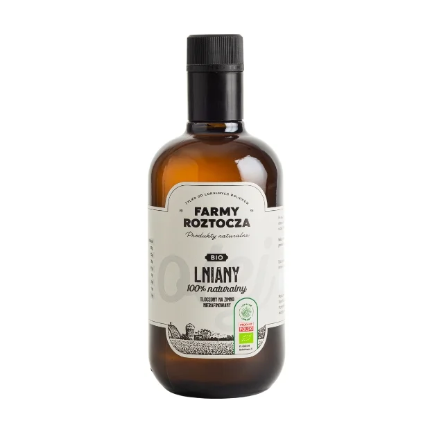 Olej Lniany Bio tłoczony na zimno, 500 ml, Farmy Roztocza