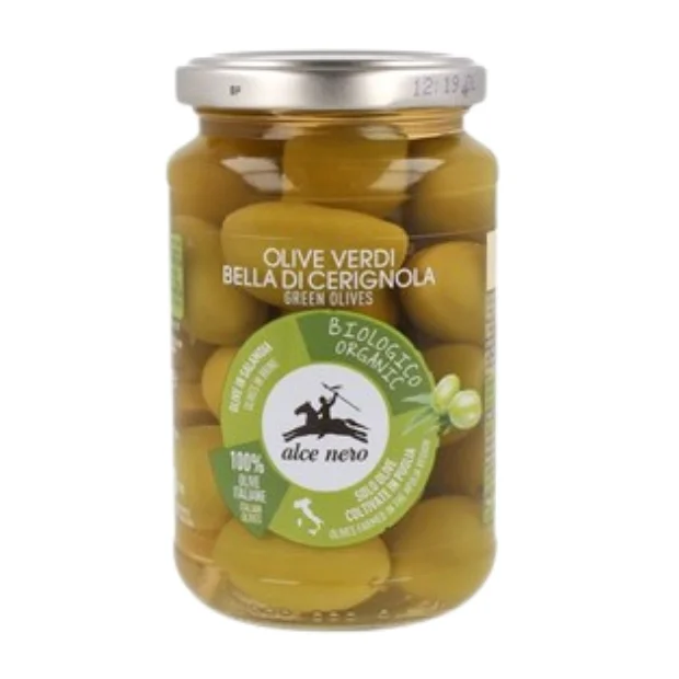 Oliwki zielone bella di cerignola z pestką w zalewie Bio, 350 g, Alce Nero