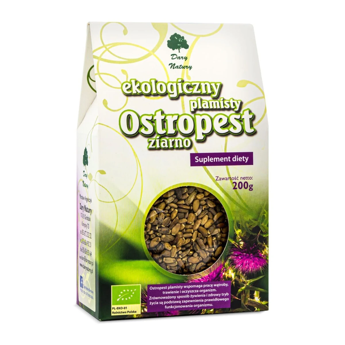Ostropest plamisty ziarno Bio, 200g, Dary Natury