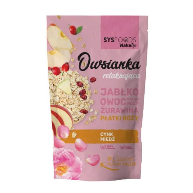 Owsianka Relaksująca z jabłkiem, owocem dzikiej róży, żurawiną i płatkami róży, 350 g, Dania Babci Zosi