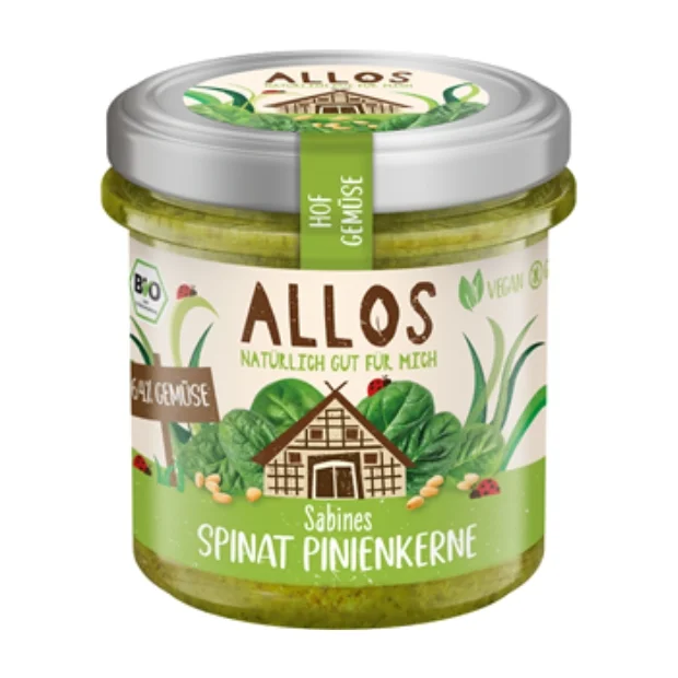 Pasta warzywna ze szpinakiem i orzeszkami piniowymi bezglutenowa Bio, 135 g, Allos