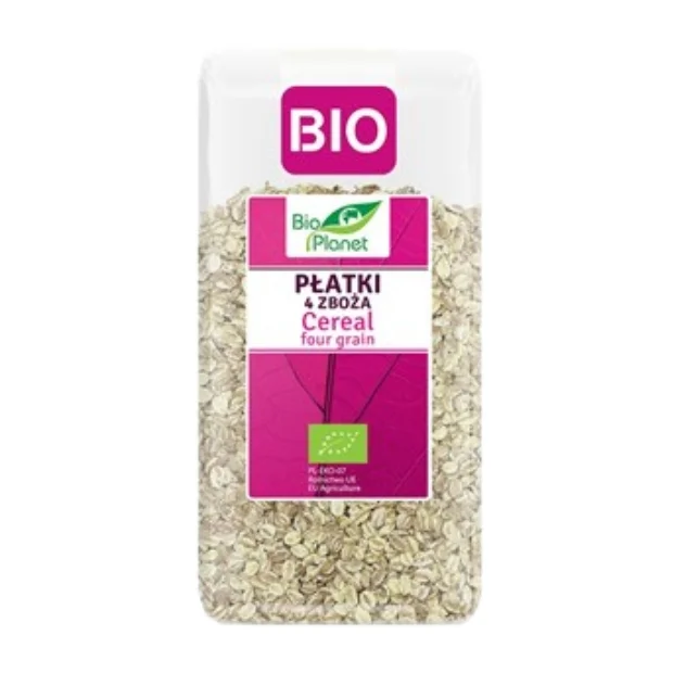 Płatki 4 zboża (orkisz, owies, jęczmień, żyto) Bio, 600 g, Bio Planet
