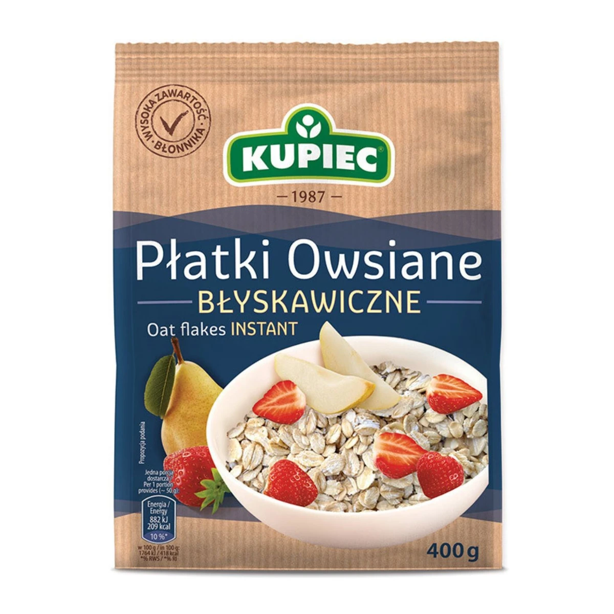 Płatki owsiane błyskawiczne, 400g, Kupiec
