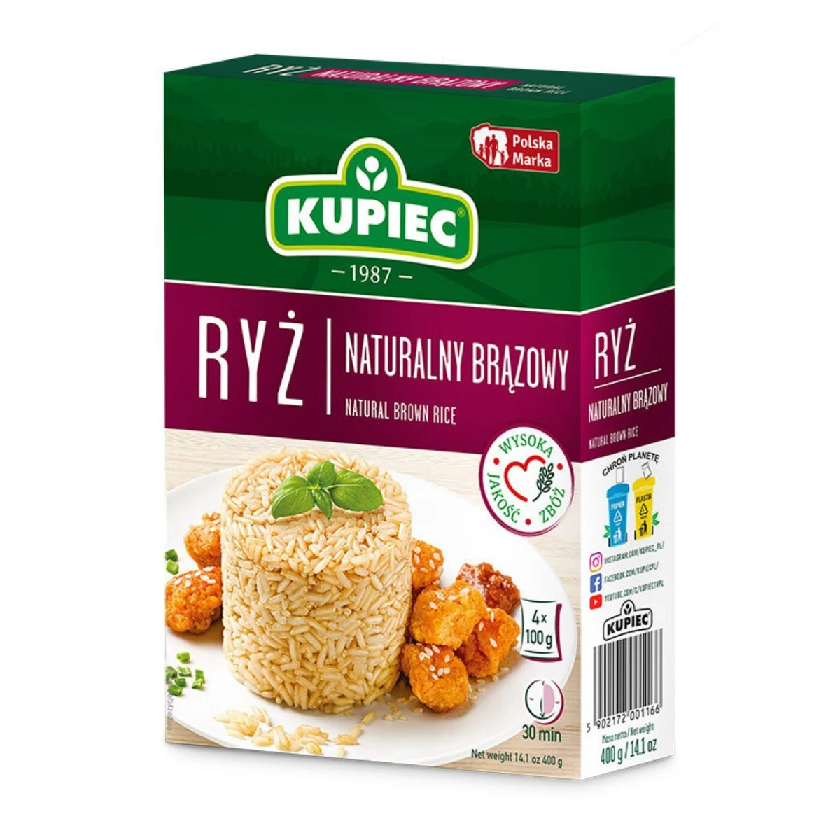 Ryż naturalny brązowy, saszetki Kupiec