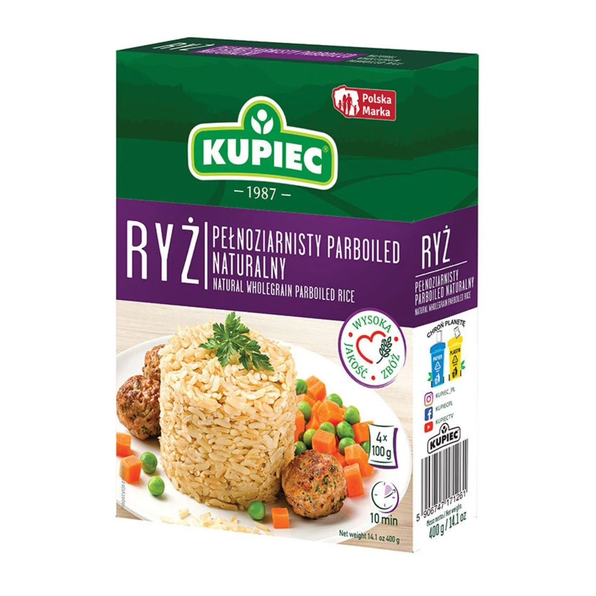 Ryż pełnoziarnisty parboiled naturalny, saszetki, Kupiec