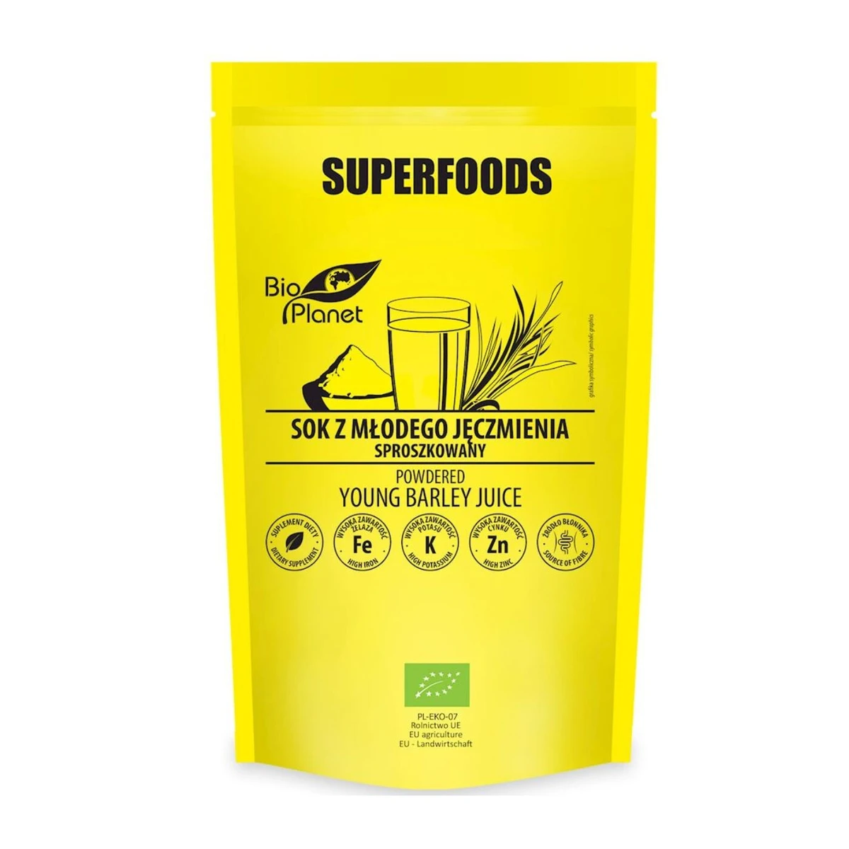 Sok z młodego jęczmienia sproszkowany Bio, 150g, Bio Planet