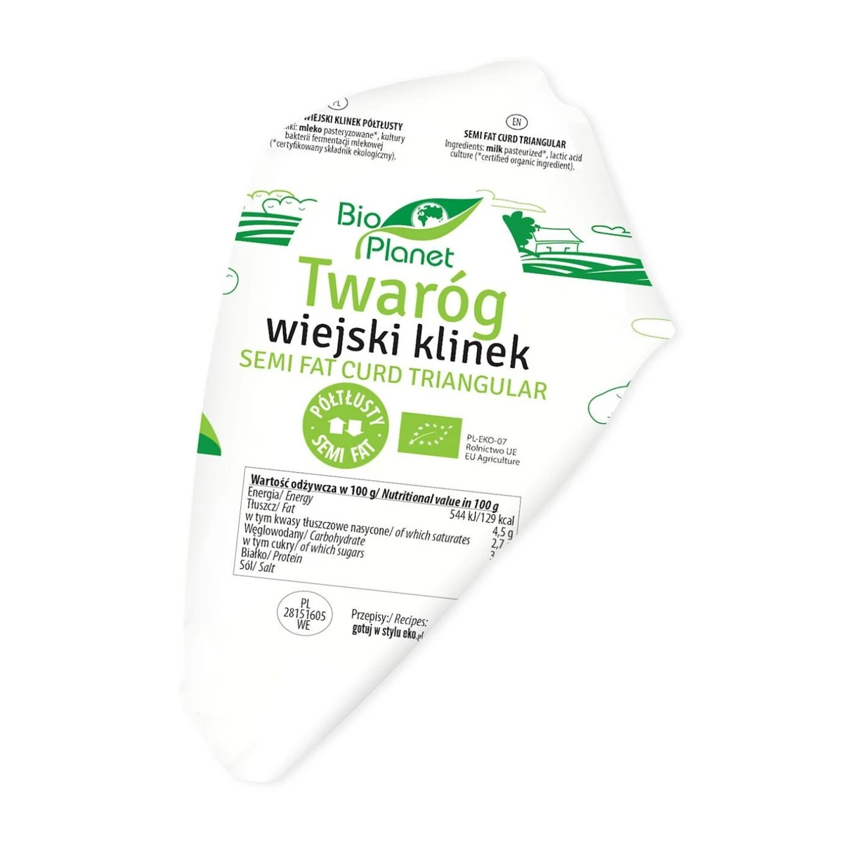 Twaróg wiejski klinek półtłusty Bio, Bio Planet