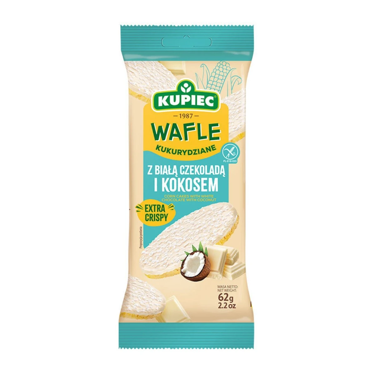 Wafle kukurydziane z czekoladą białą i wiórkami kokosowymi, Kupiec