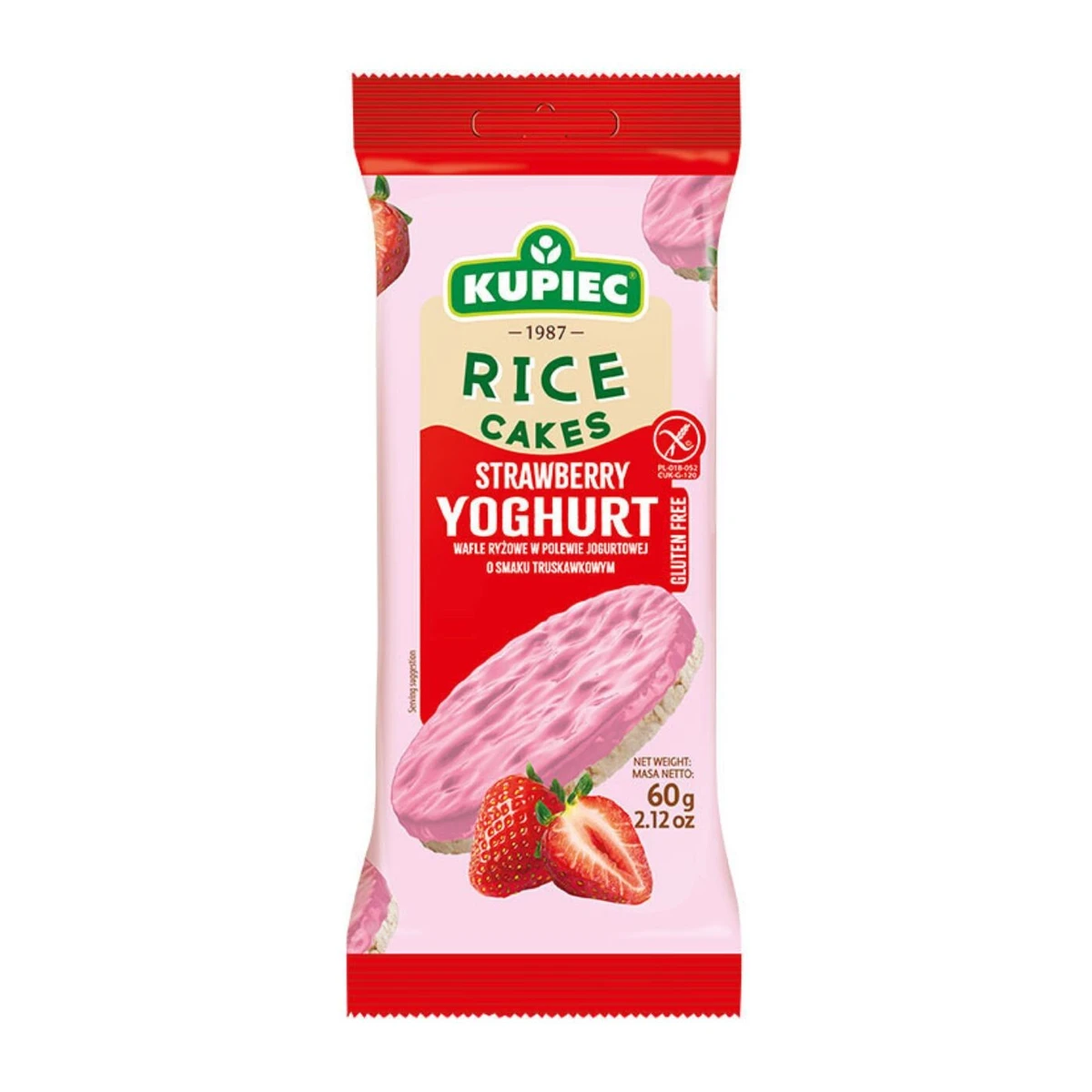 Wafle ryżowe w polewie jogurtowej o smaku truskawkowym, Kupiec