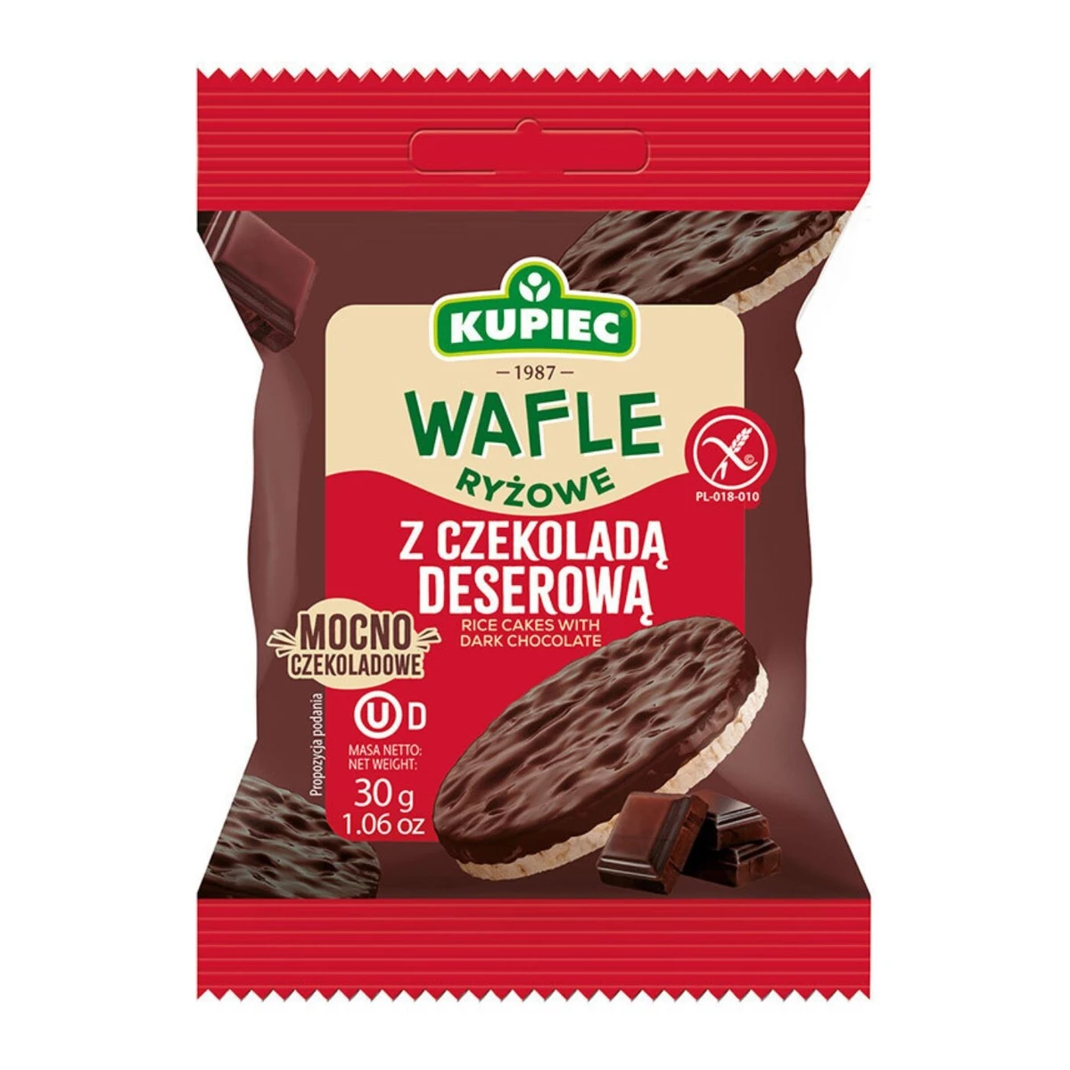 Wafle ryżowe z czekoladą deserową, 30g, Kupiec  