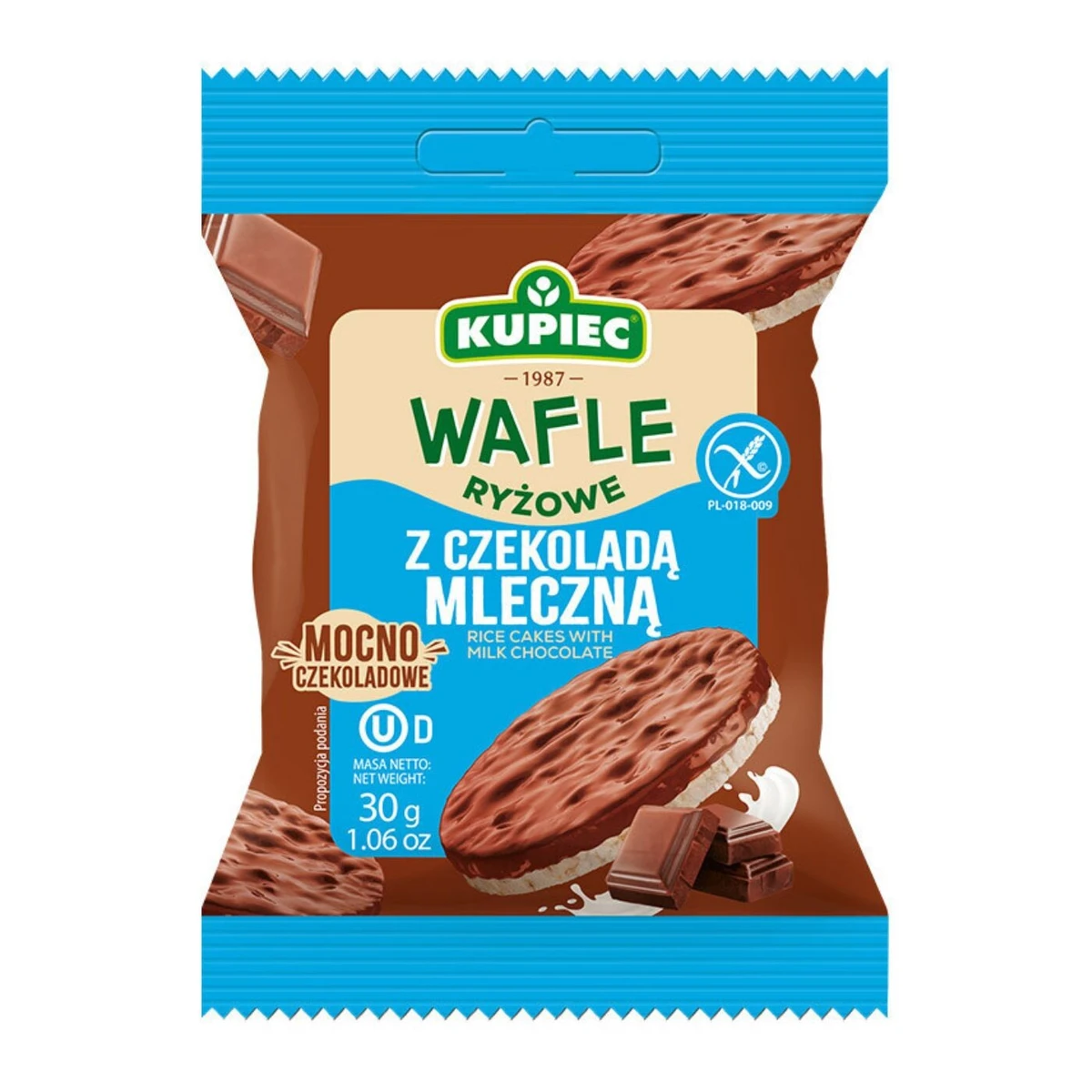 Wafle ryżowe z czekoladą mleczną, 30g, Kupiec