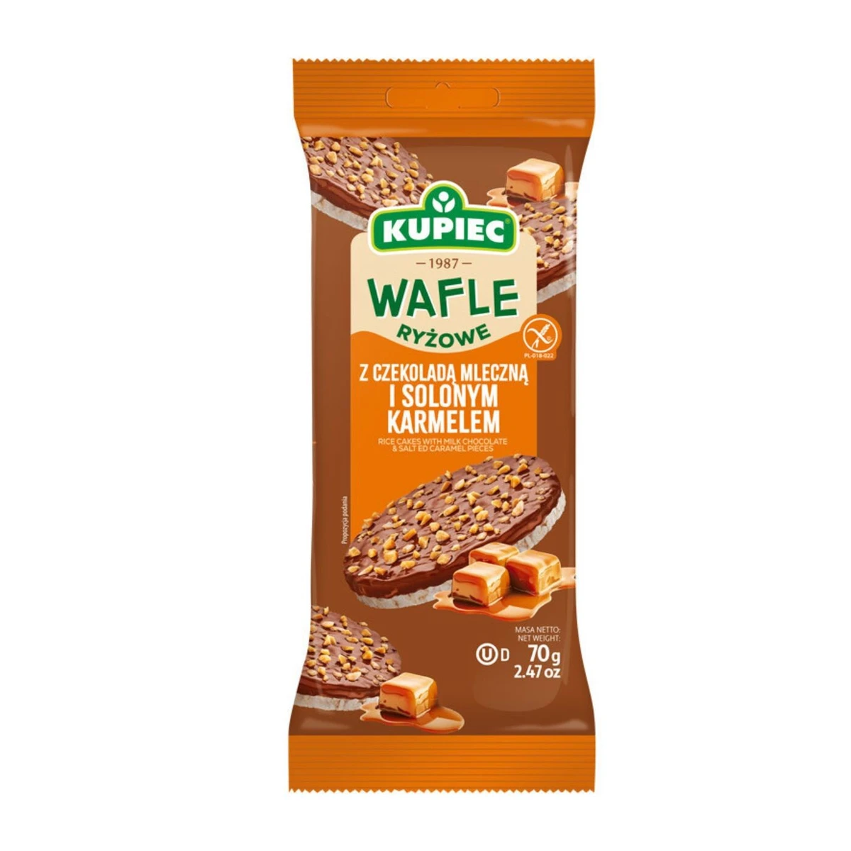 Wafle ryżowe z czekoladą mleczną i karmelem, Kupiec