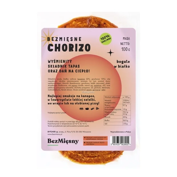 Wegańskie chorizo, 100g, BezMięsny