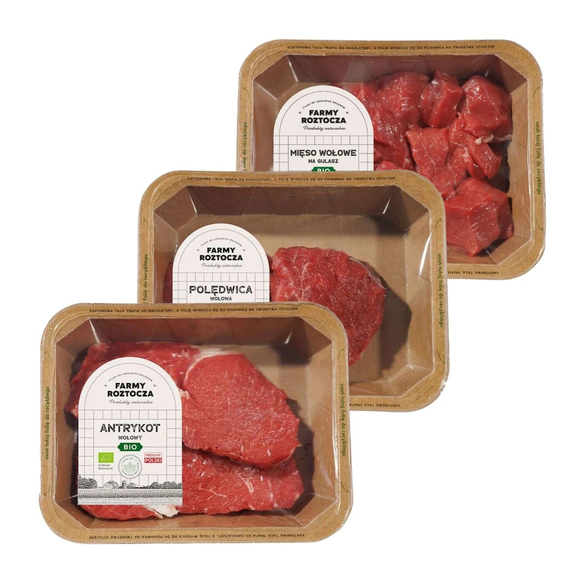 Zestaw mięsa Bio: antrykot wołowy, polędwica wołowa, wołowe na gulasz, Farmy Roztocza