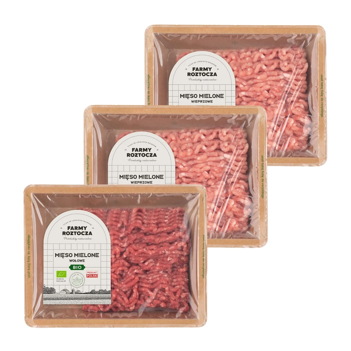 Zestaw mięsa Bio: 2 opakowania mielone wieprzowe, 1 opakowanie mielone wołowe, Farmy Roztocza
