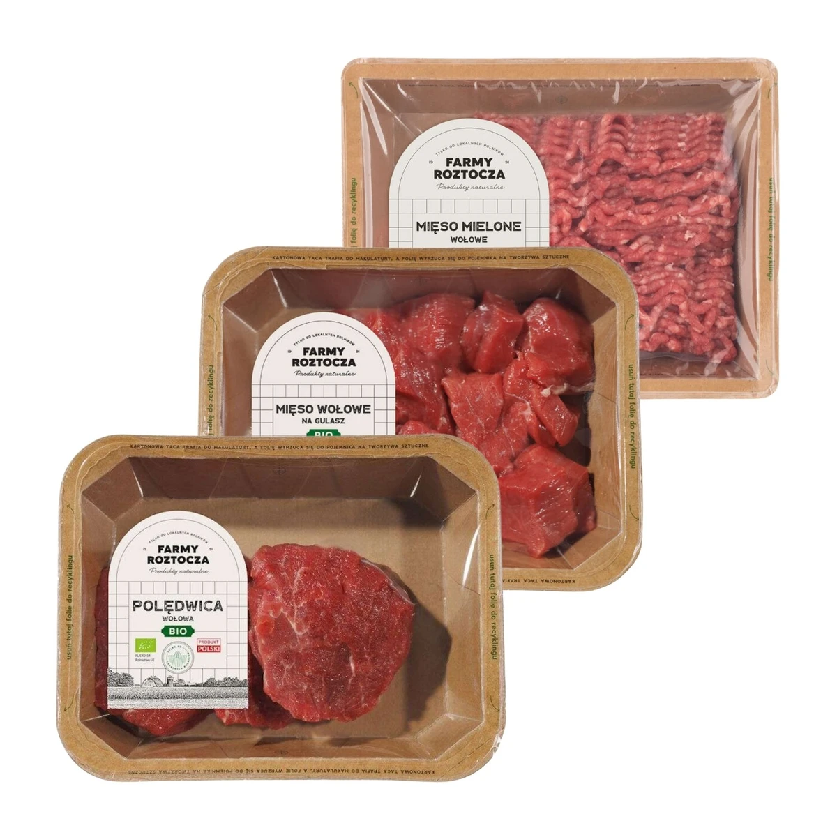 Zestaw mięsa Bio: polędwica wołowa, wołowe na gulasz, mielone wołowe, Farmy Roztocza